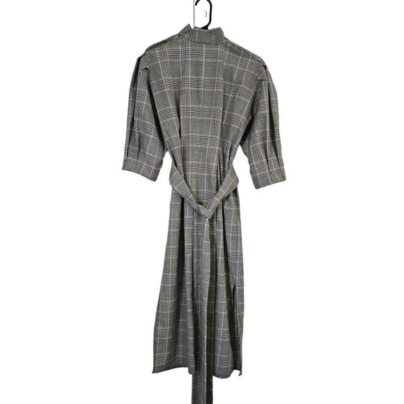 Zara Woman Plaid‎ Dress Small Gray  Puffy Sleeve Midi Belt Winter Work - Picture 13 of 13